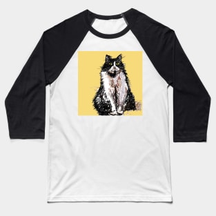 Tuxedo Cat Cute Drawing - on Yellow Baseball T-Shirt